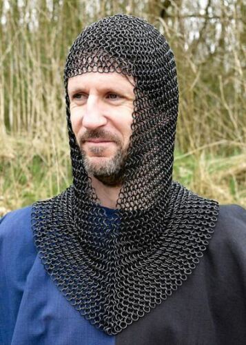 Butted Chainmail Hood Black Mild Steel
