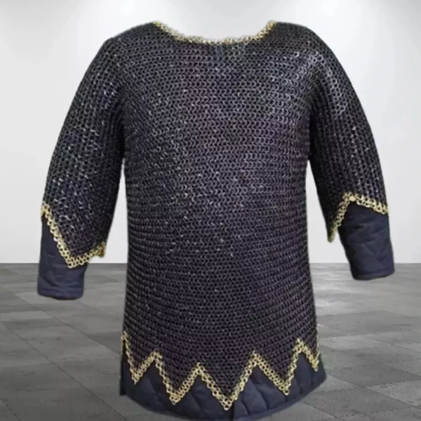 9 mm Flat Riveted Chainmail Armor Hauberk Black Finished Mail Shirt Zigzag Style
