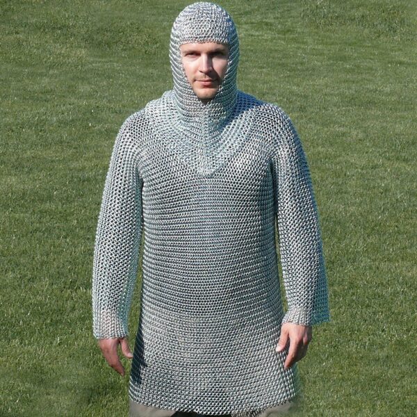 Chain mail Hauberk With Mail Coif Gothic Style Middle Ages Viking Norman